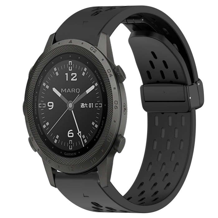 For Garmin MARQ Commander Hole Folding Buckle 22mm Silicone Watch Band(Black)