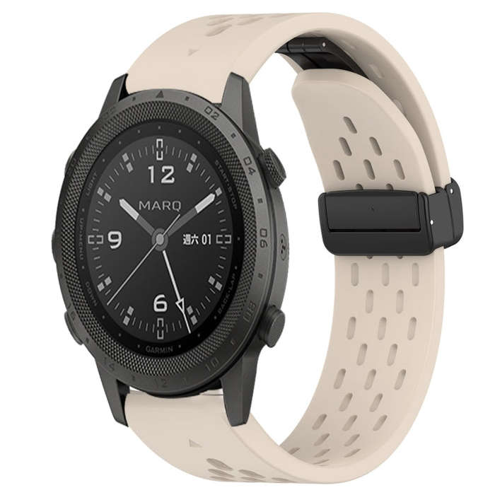 For Garmin MARQ Commander Hole Folding Buckle 22mm Silicone Watch Band(Starlight Color)
