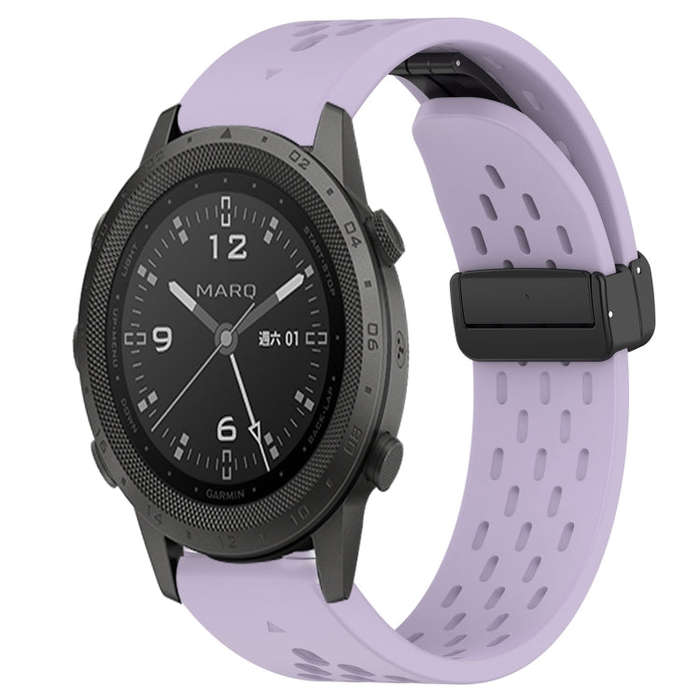 For Garmin MARQ Commander Hole Folding Buckle 22mm Silicone Watch Band(Purple)