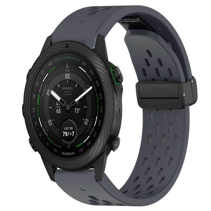 For Garmin MARQ Golfer Hole Folding Buckle 22mm Silicone Watch Band(Dark Gray)