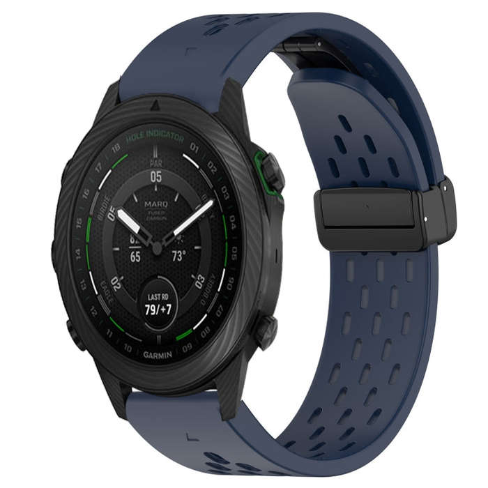 For Garmin MARQ Golfer Hole Folding Buckle 22mm Silicone Watch Band(Midnight Blue)