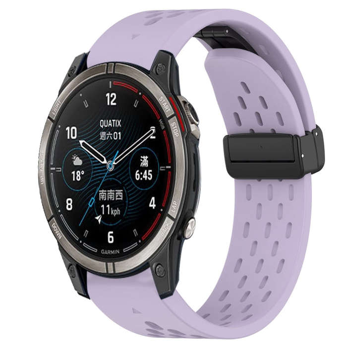 For Garmin Quatix 7 Pro Hole Folding Buckle 22mm Silicone Watch Band(Purple)