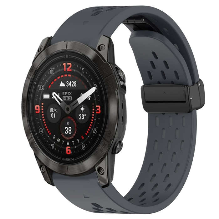 For Garmin Epix Pro 51mm Hole Folding Buckle 26mm Silicone Watch Band(Dark Gray)