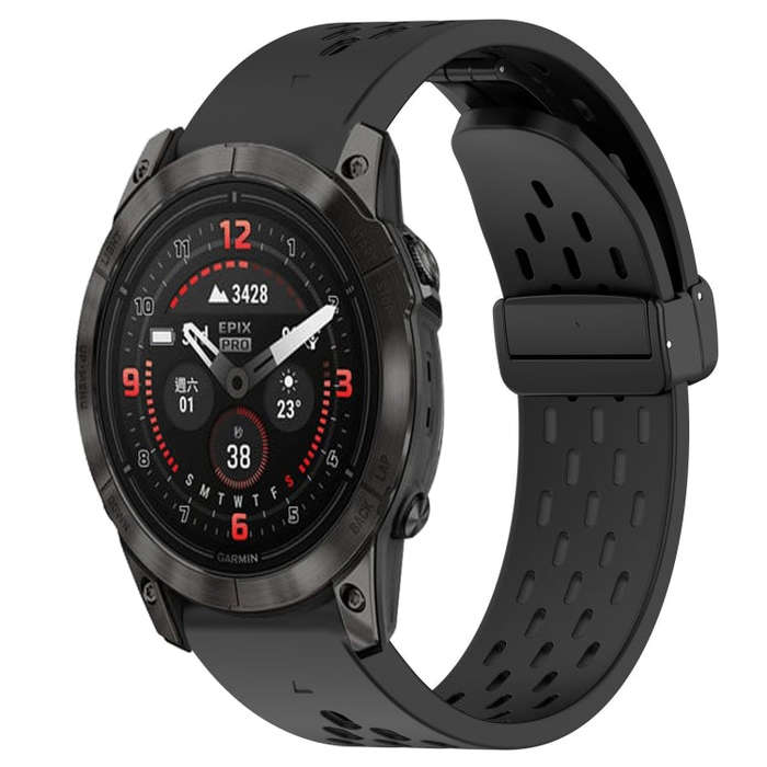 For Garmin Epix Pro 51mm Hole Folding Buckle 26mm Silicone Watch Band(Black)