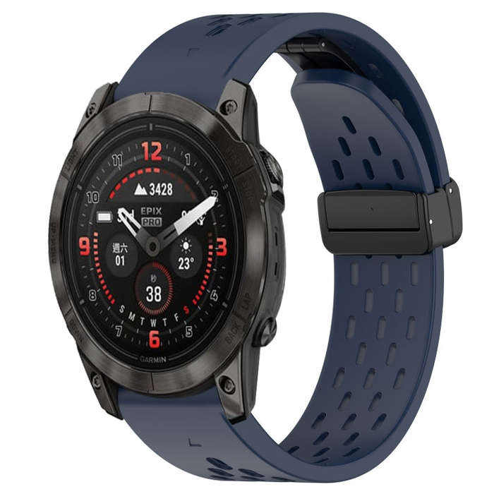 For Garmin Epix Pro 51mm Hole Folding Buckle 26mm Silicone Watch Band(Midnight Blue)