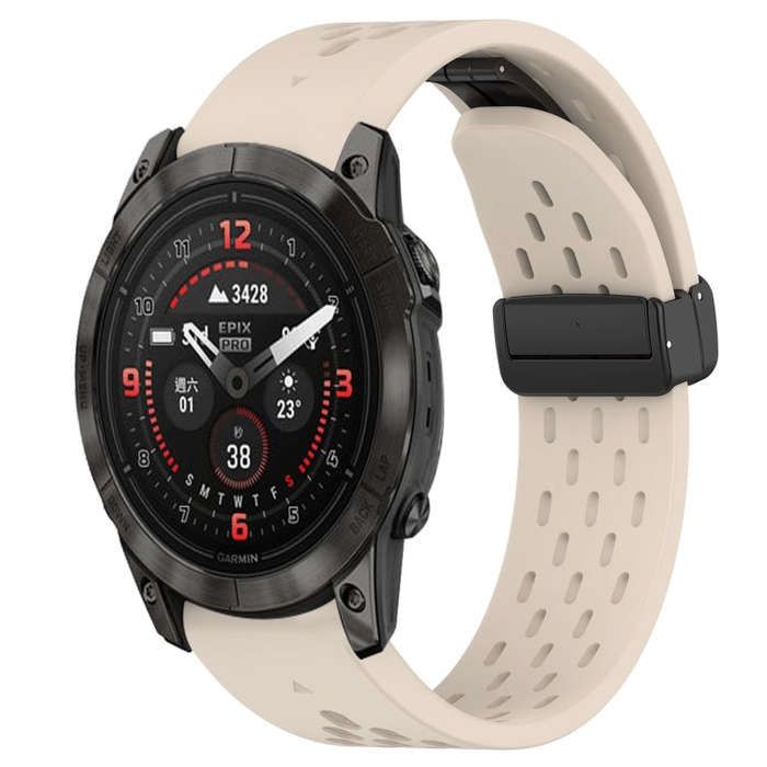 For Garmin Epix Pro 51mm Hole Folding Buckle 26mm Silicone Watch Band(Starlight Color)