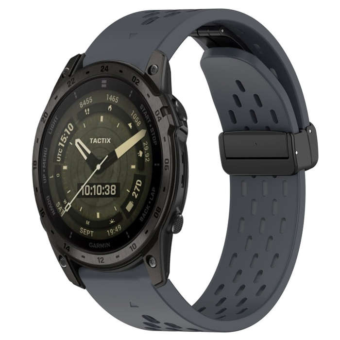 For Garmin Tactix 7 AMOLED Hole Folding Buckle 26mm Silicone Watch Band(Dark Gray)