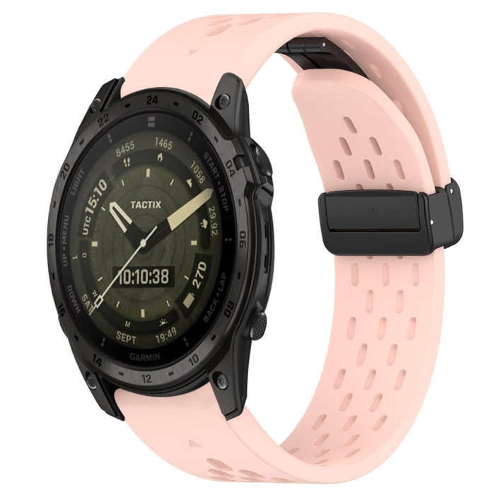 For Garmin Tactix 7 AMOLED Hole Folding Buckle 26mm Silicone Watch Band(Pink)
