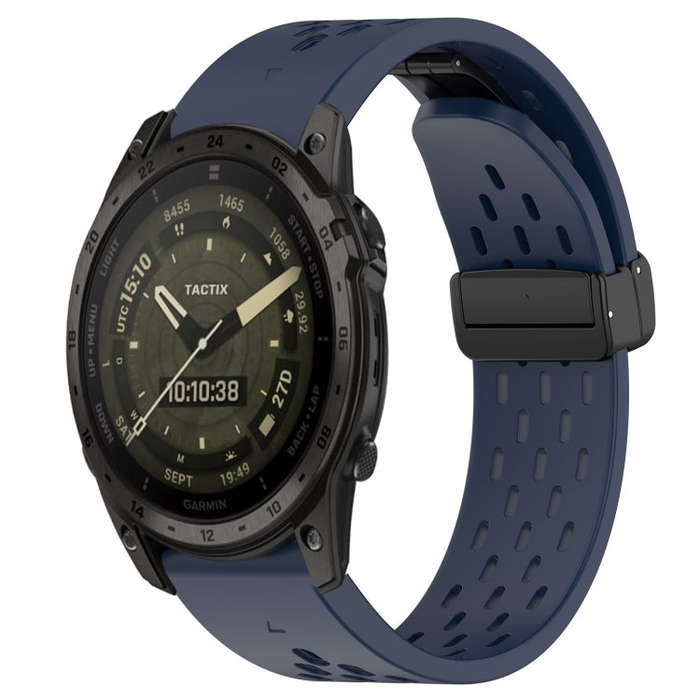 For Garmin Tactix 7 AMOLED Hole Folding Buckle 26mm Silicone Watch Band(Midnight Blue)