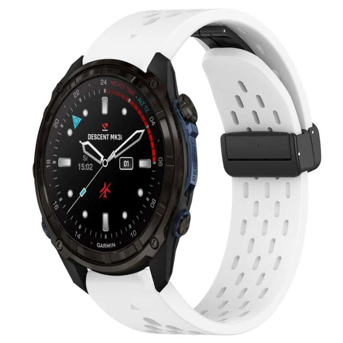 For Garmin Descent Mk3i 51mm Hole Folding Buckle 26mm Silicone Watch Band(White)