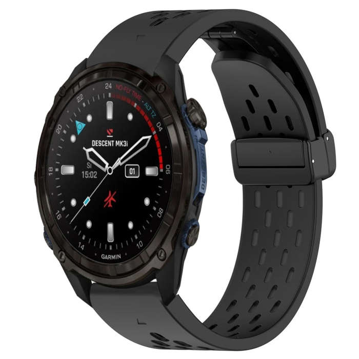 For Garmin Descent Mk3i 51mm Hole Folding Buckle 26mm Silicone Watch Band(Black)