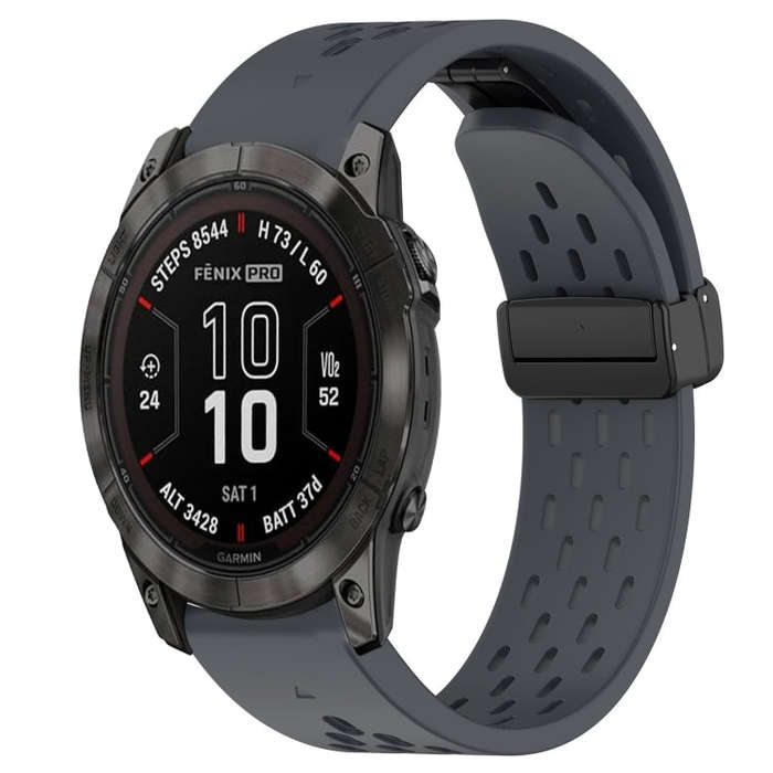 For Garmin Fenix 7X Pro 51mm Hole Folding Buckle 26mm Silicone Watch Band(Dark Gray)