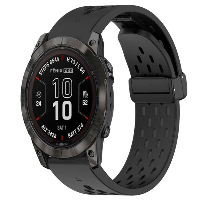 For Garmin Fenix 7X Hole Folding Buckle 26mm Silicone Watch Band(Black)