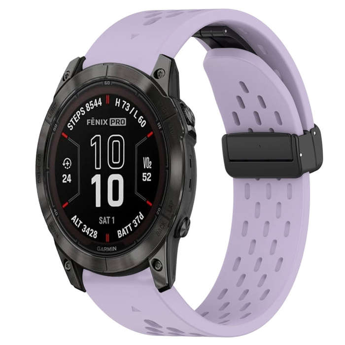 For Garmin Fenix 7X Hole Folding Buckle 26mm Silicone Watch Band(Purple)