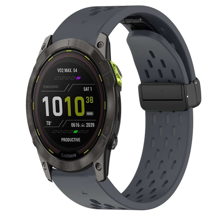 For Garmin Enduro 2 Hole Folding Buckle 26mm Silicone Watch Band(Dark Gray)