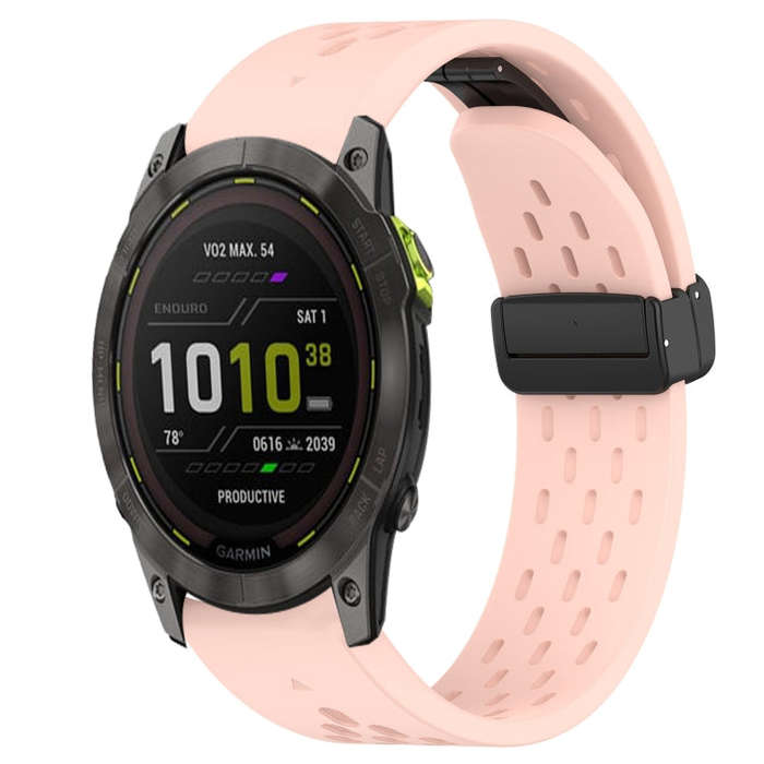 For Garmin Enduro 2 Hole Folding Buckle 26mm Silicone Watch Band(Pink)