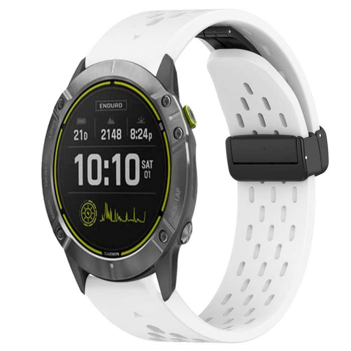 For Garmin Enduro Hole Folding Buckle 26mm Silicone Watch Band(White)