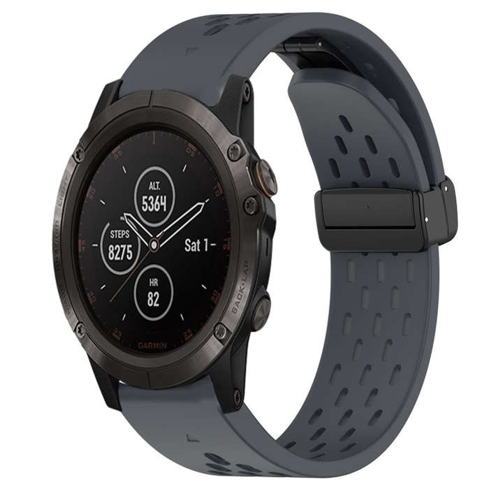 For Garmin Fenix 5X Plus Hole Folding Buckle 26mm Silicone Watch Band(Dark Gray)