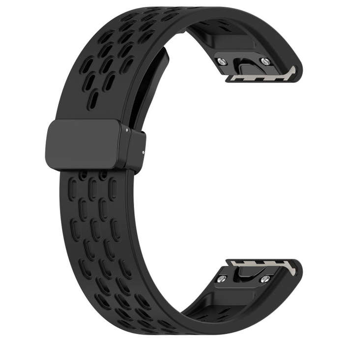 For Garmin Fenix 5X Plus Hole Folding Buckle 26mm Silicone Watch Band(Black)