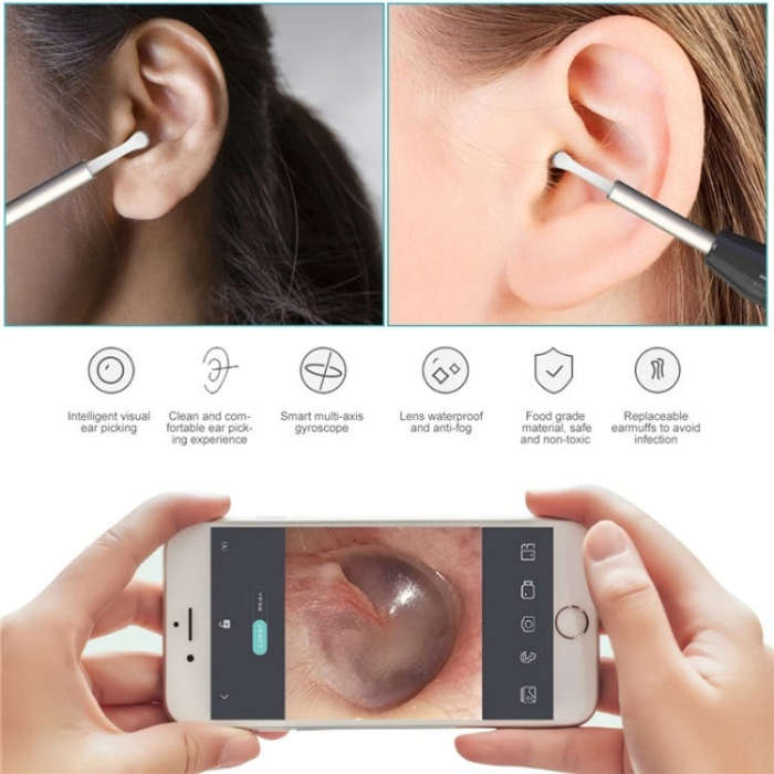 W1 Smart WiFi Ear Pick Cleaning Kit Ear Wax Removal Tool with LED Light(White)