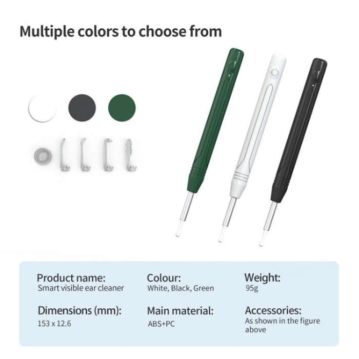W1 Smart WiFi Ear Pick Cleaning Kit Ear Wax Removal Tool with LED Light(Green)