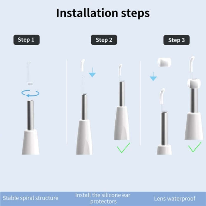 W2 WiFi Smart Visual Ear Pick Cleaning Kit Ear Wax Removal Tool with LED Light(White)
