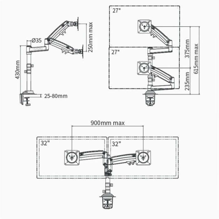 NORTH BAYOU NB H180 FP-2 Laptop Gas Spring Full Motion Dual Arm Clamp 22 - 32 inch LCD TV Monitor...