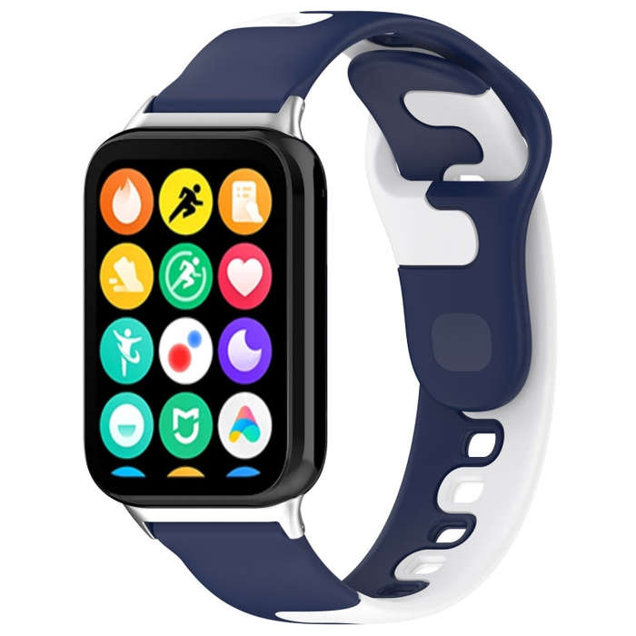 For Xiaomi Smart Band 9 Pro / Redmi Watch 5 Stitching Dual Color Silicone Watch Band(Midnight Blu...