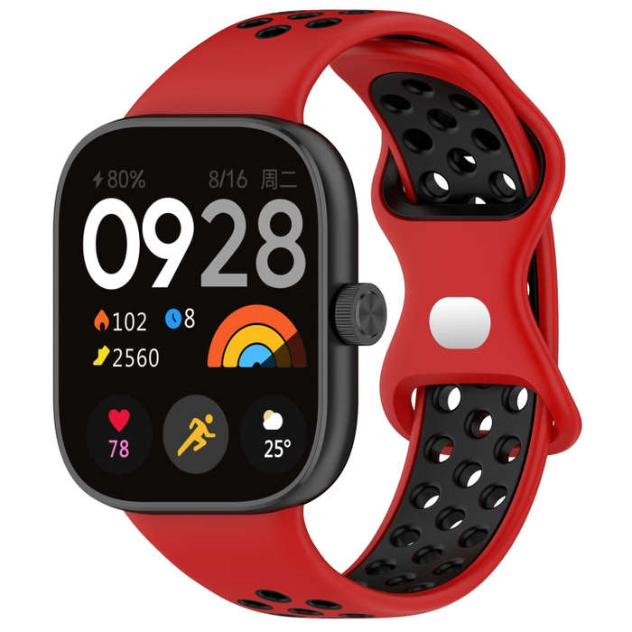 For Redmi Watch 4 Dual Color Perforated Silicone Watch Band(Red Black)