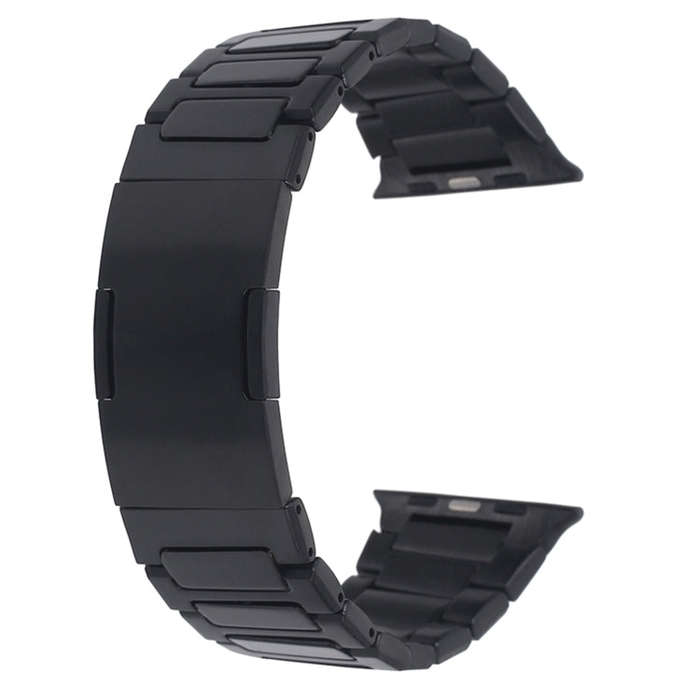For Apple Watch Series 7 41mm Stainless Steel H-Shaped Fold Buckle Watch Band(Black)