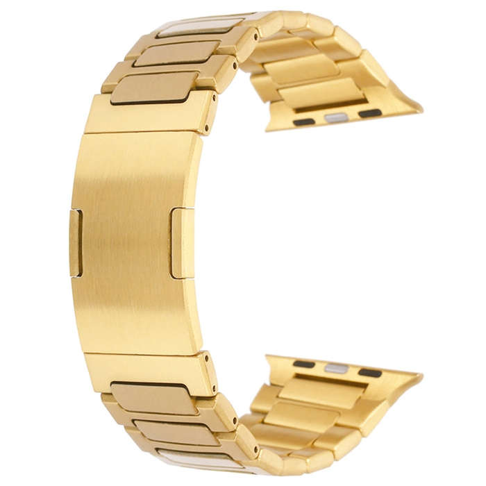 For Apple Watch Series 7 45mm Stainless Steel H-Shaped Fold Buckle Watch Band(Gold)