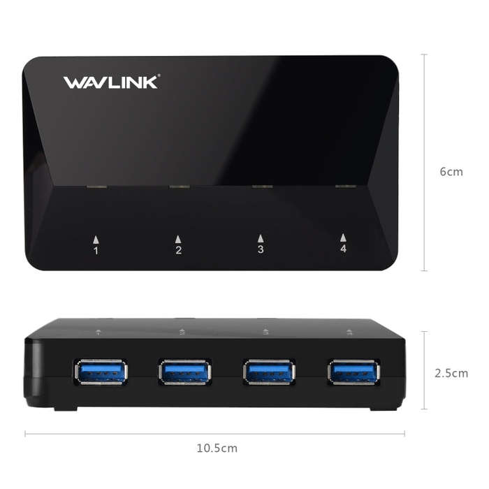 WAVLINK WL-UH3042P1 2.4A Fast Charging Adapter for Keyboard Mouse 4-Port USB3.0 HUB(US Plug)