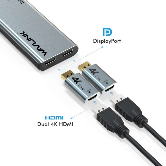 WAVLINK WL-UTD05H Thunderbolt 3 Dual 4K Mini Docking Station Converter With 2 DP to HD Adapters