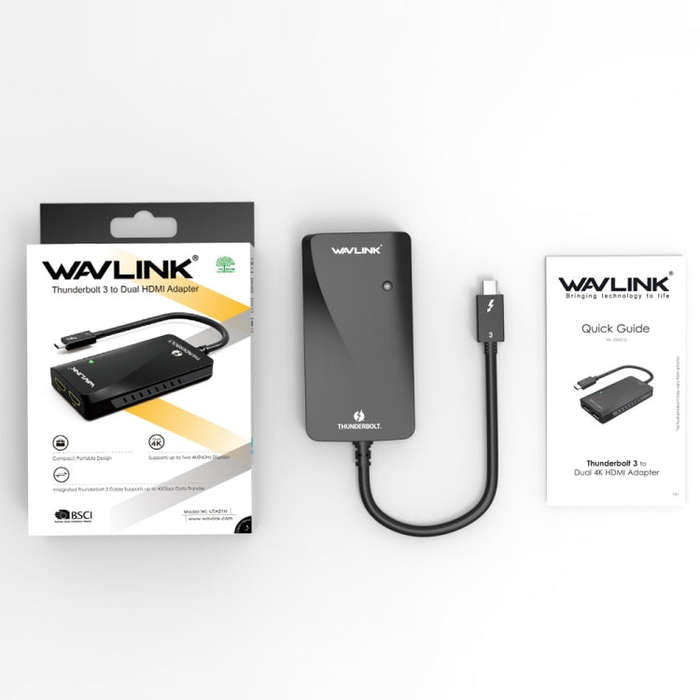 WAVLINK WL-UTA01H Type-C Thunderbolt 3 to Dual HDMI Multi-Screen Extender Splitter Adapter