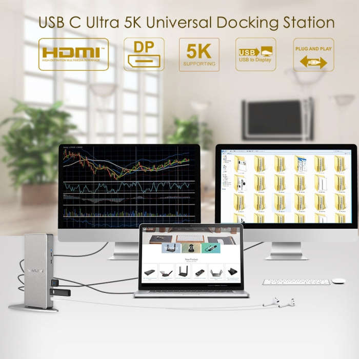 WAVLINK WL-UG69DK7 Laptops Type-C Universal Desktop Docking Station Aluminum Alloy HUB Adapter(EU...