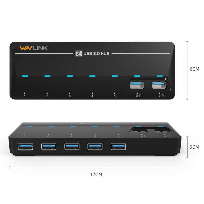 WAVLINK WL-UH3073D USB3.0 HUB Adapter 7-Port Docking Station with Individual Switch(UK Plug)