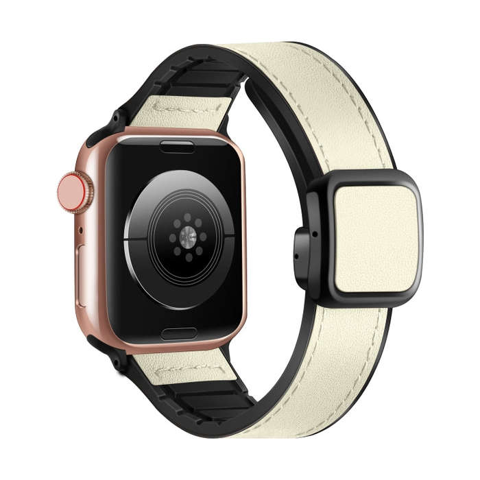 For Apple Watch Ultra 2 49mm Fold Magnetic Square Buckle PU Silicone Watch Band(Beige)