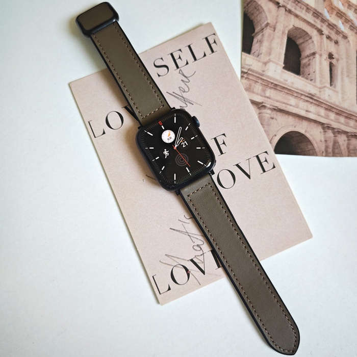 For Apple Watch Series 9 45mm Fold Magnetic Square Buckle PU Silicone Watch Band(Dark Brown)
