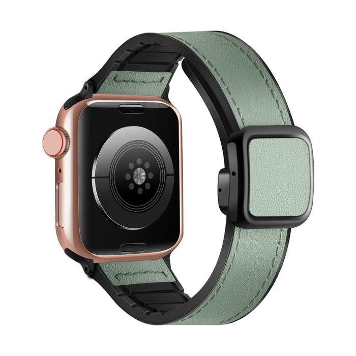 For Apple Watch Ultra 49mm Fold Magnetic Square Buckle PU Silicone Watch Band(Cyan)