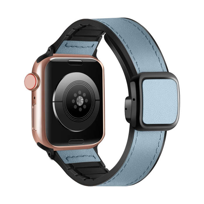 For Apple Watch Ultra 49mm Fold Magnetic Square Buckle PU Silicone Watch Band(Blue)