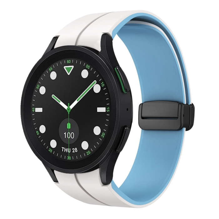 For Samsung Galaxy watch 5 Golf Edition Two Color Magnetic Folding Buckle Silicone Watch Band(Whi...