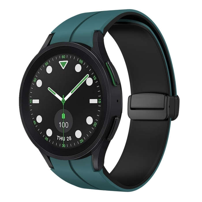 For Samsung Galaxy watch 5 Golf Edition Two Color Magnetic Folding Buckle Silicone Watch Band(Gre...