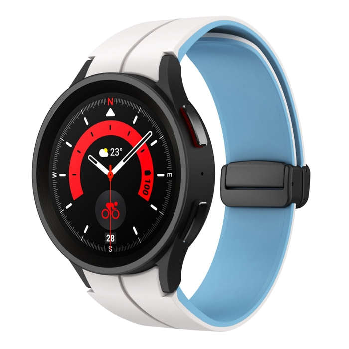 For Samsung Galaxy Watch 5 Pro  45mm Two Color Magnetic Folding Buckle Silicone Watch Band(White+...