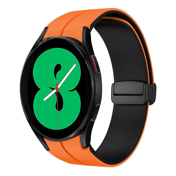 For Samsung Galaxy Watch 4 44mm Two Color Magnetic Folding Buckle Silicone Watch Band(Orange+Black)