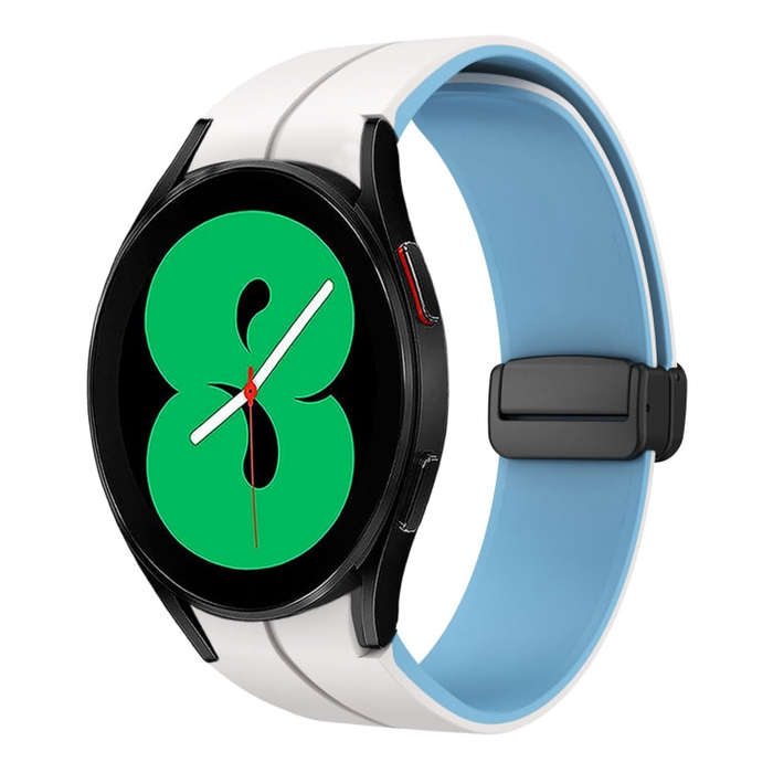 For Samsung Galaxy Watch 4 44mm Two Color Magnetic Folding Buckle Silicone Watch Band(White+Blue)