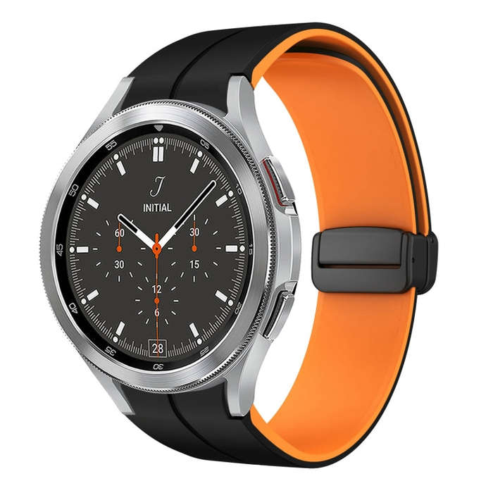 For Samsung  Galaxy Watch 4 Classic 46mm Two Color Magnetic Folding Buckle Silicone Watch Band(Bl...