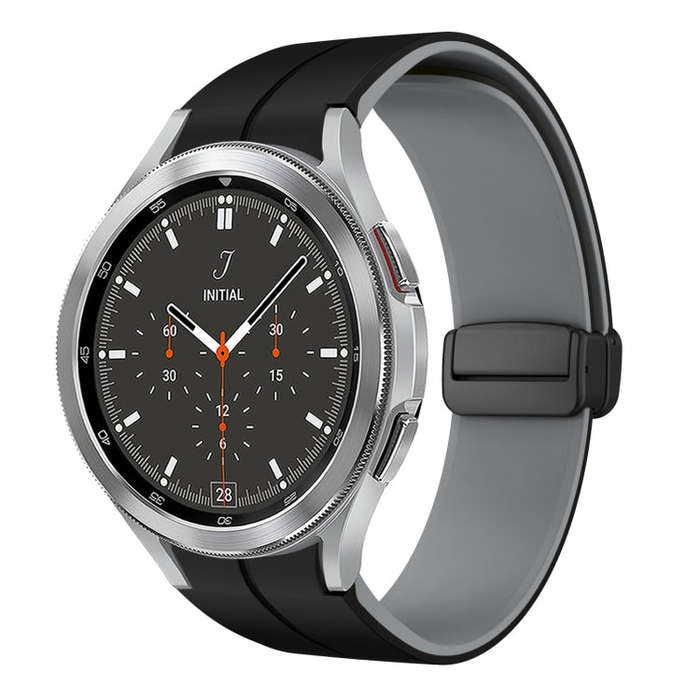 For Samsung  Galaxy Watch 4 Classic 46mm Two Color Magnetic Folding Buckle Silicone Watch Band(Bl...