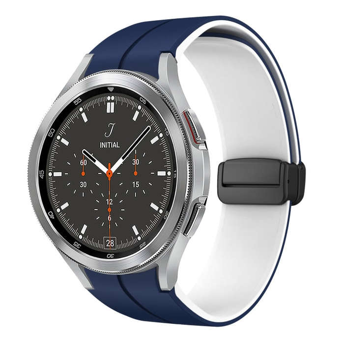 For Samsung  Galaxy Watch 4 Classic 46mm Two Color Magnetic Folding Buckle Silicone Watch Band(Mi...
