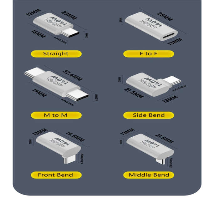 USB 3.1 Type-C to Type-C 40Gbps 8K Transmission Adapter 140W 5A Charge, Specification:Type-C Male...