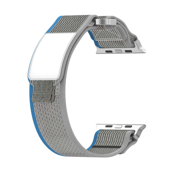 For Apple Watch SE 2023 44mm Double Hook and Loop Faster Nylon Watch Band(Blue+Grey)